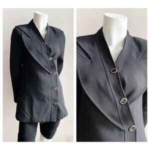 ITEM Lookbook Black Unique Asymmetrical Closure  Fitted Blazer 2/4